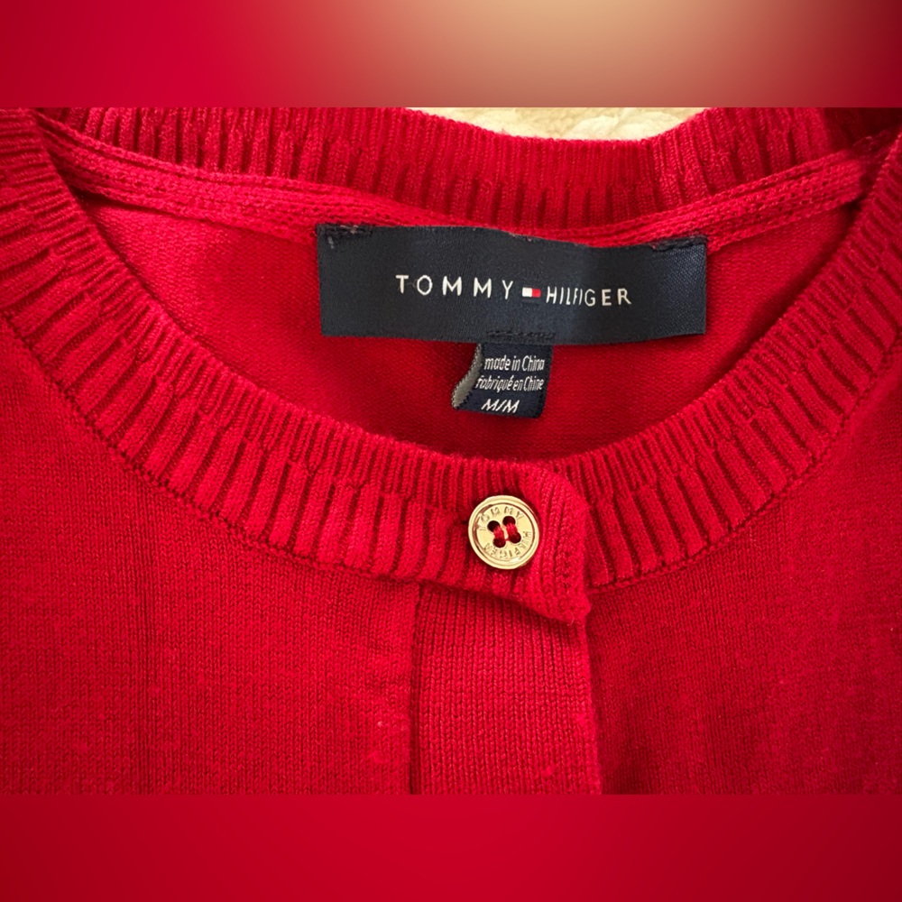 Tommy Hilfiger Red Gold Button Cardigan Size M - Picture 2 of 4